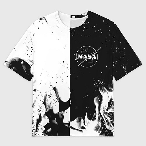 Мужская футболка оверсайз Nasa черно белый огонь / 3D-принт – фото 1