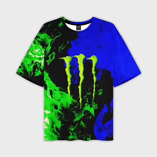 Мужская футболка оверсайз Monster energy кислотный огонь / 3D-принт – фото 1