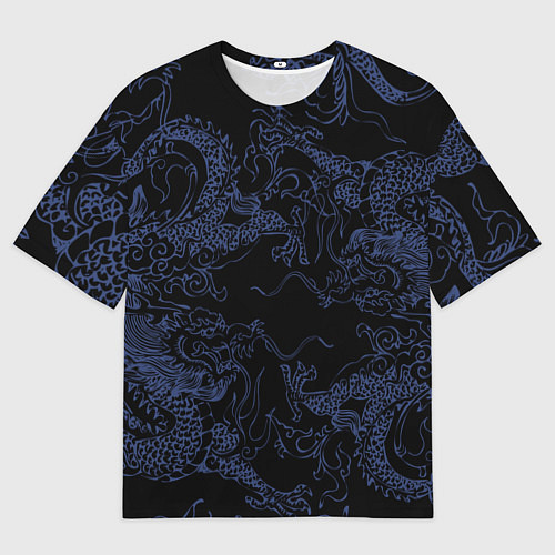 Мужская футболка оверсайз Синий дракон на черном / 3D-принт – фото 1
