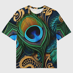 Футболка оверсайз мужская Узоры и перья павлина, цвет: 3D-принт
