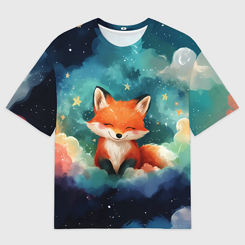 Мужская футболка оверсайз Лисенок на облаках / 3D-принт – фото 1