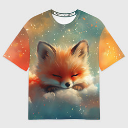 Мужская футболка оверсайз Лисенок спит на облаке