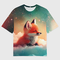 Футболка оверсайз мужская Милый лисенок спит на облаке, цвет: 3D-принт