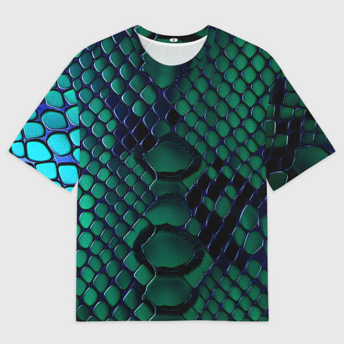 Мужская футболка оверсайз Бирюзовая змеиная кожа / 3D-принт – фото 1