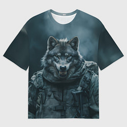 Мужская футболка оверсайз Солдат волк