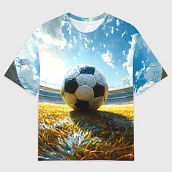 Мужская футболка оверсайз Футбольный мяч на стадионе