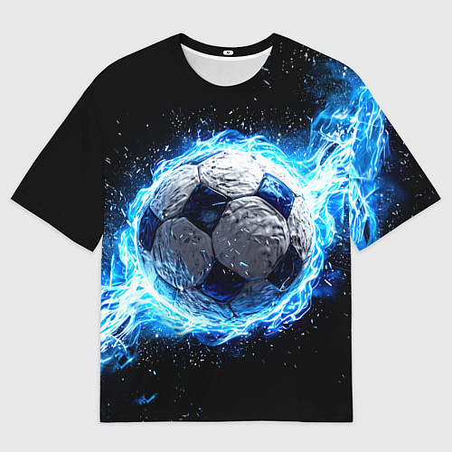 Мужская футболка оверсайз Футбольный мяч в синем пламени / 3D-принт – фото 1