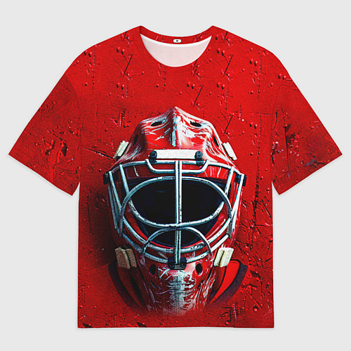 Мужская футболка оверсайз Маска голкипера на красном / 3D-принт – фото 1