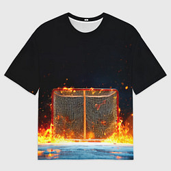 Мужская футболка оверсайз Хоккейные ворота в огне