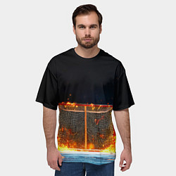 Футболка оверсайз мужская Хоккейные ворота в огне, цвет: 3D-принт — фото 2