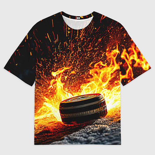 Мужская футболка оверсайз Шайба в огне / 3D-принт – фото 1