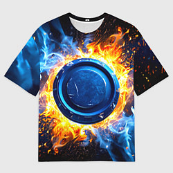 Футболка оверсайз мужская Шайба в синем пламени, цвет: 3D-принт