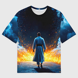 Футболка оверсайз мужская Айкидоист в огне и синий дым, цвет: 3D-принт