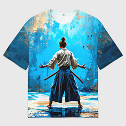 Мужская футболка оверсайз Боец айкидо на синем