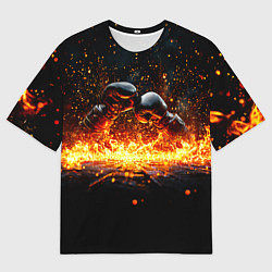 Футболка оверсайз мужская Кикбоксеркие перчатки в огне, цвет: 3D-принт