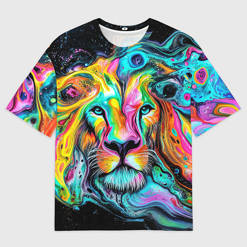 Мужская футболка оверсайз Абстрактная морда льва - яркие психоделические цве / 3D-принт – фото 1