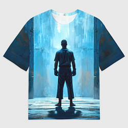 Мужская футболка оверсайз Боец крав-мага на синем