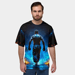 Футболка оверсайз мужская Боец крав-мага в синем пламени, цвет: 3D-принт — фото 2