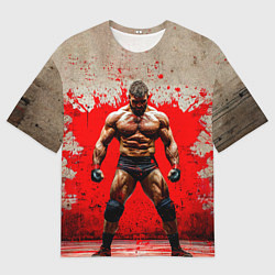 Мужская футболка оверсайз Реслер на красном