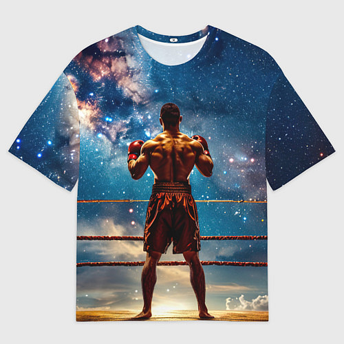 Мужская футболка оверсайз Тайский боксер в космосе / 3D-принт – фото 1