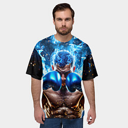 Футболка оверсайз мужская Боксер в синем пламени, цвет: 3D-принт — фото 2