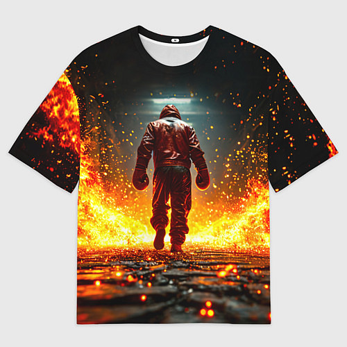 Мужская футболка оверсайз Боксер в огне / 3D-принт – фото 1