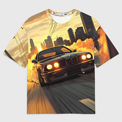 Мужская футболка оверсайз БМВ на фоне заката