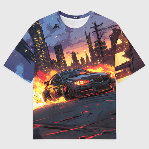 Мужская футболка оверсайз BMW огненная дорога / 3D-принт – фото 1