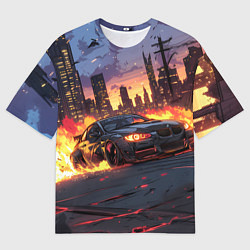 Мужская футболка оверсайз BMW огненная дорога