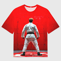 Мужская футболка оверсайз Боец джиу-джитсу на красном