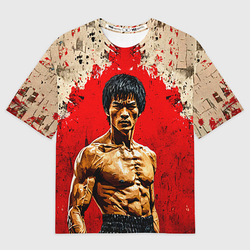 Мужская футболка оверсайз Брюс Ли на красном / 3D-принт – фото 1