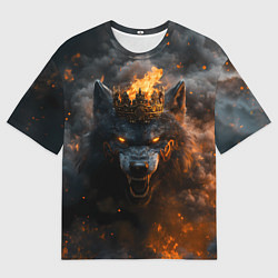 Мужская футболка оверсайз Волк в огне