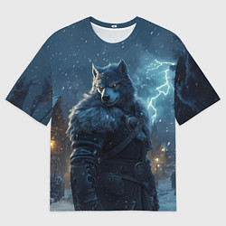 Мужская футболка оверсайз Волк в доспехах