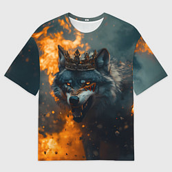 Мужская футболка оверсайз Злой волк в огне