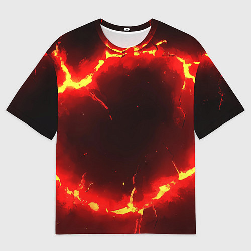 Мужская футболка оверсайз Красный круг из огня текстура / 3D-принт – фото 1