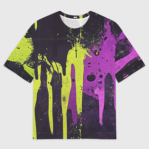 Мужская футболка оверсайз Желтая и фиолетовая краска на черном / 3D-принт – фото 1