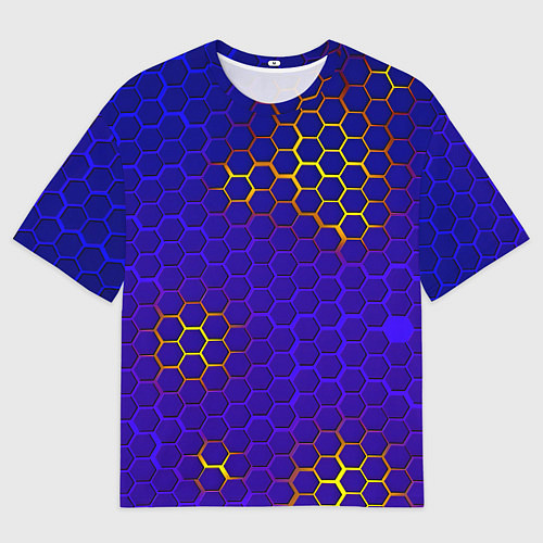 Мужская футболка оверсайз Неоновые соты броня / 3D-принт – фото 1