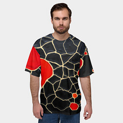 Футболка оверсайз мужская Красная абстракция на черном лаке, цвет: 3D-принт — фото 2