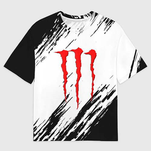 Мужская футболка оверсайз Monster energy черно краски / 3D-принт – фото 1