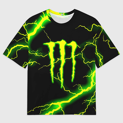 Мужская футболка оверсайз Monster energy зелёные молнии / 3D-принт – фото 1