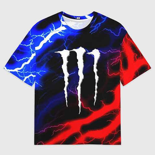 Мужская футболка оверсайз Monster energy молнии неон / 3D-принт – фото 1