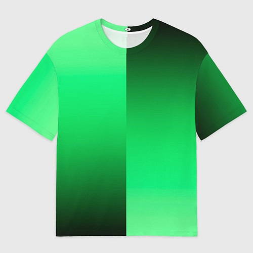 Мужская футболка оверсайз Чёрно-зелёный градиент пополам / 3D-принт – фото 1