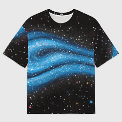 Мужская футболка оверсайз Синяя абстрактная текстура на черном