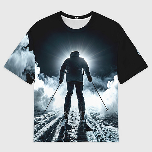 Мужская футболка оверсайз Лыжник идет в гору в ночи / 3D-принт – фото 1