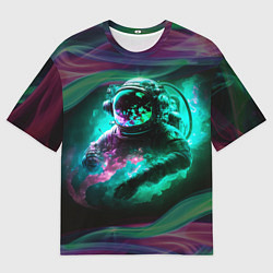 Мужская футболка оверсайз Космонавт неоновая дымка