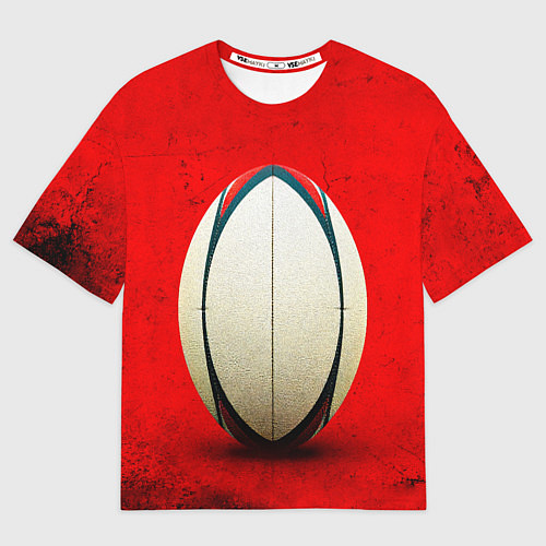 Мужская футболка оверсайз Мяч для регби на красном / 3D-принт – фото 1