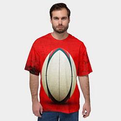 Футболка оверсайз мужская Мяч для регби на красном, цвет: 3D-принт — фото 2