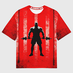 Футболка оверсайз мужская Пауэрлифтер на красном, цвет: 3D-принт