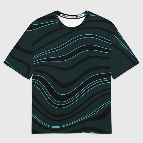 Мужская футболка оверсайз Тёмный синий волнистые полосы / 3D-принт – фото 1