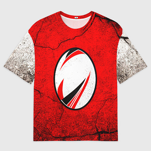 Мужская футболка оверсайз Красно-белый мяч для регби / 3D-принт – фото 1